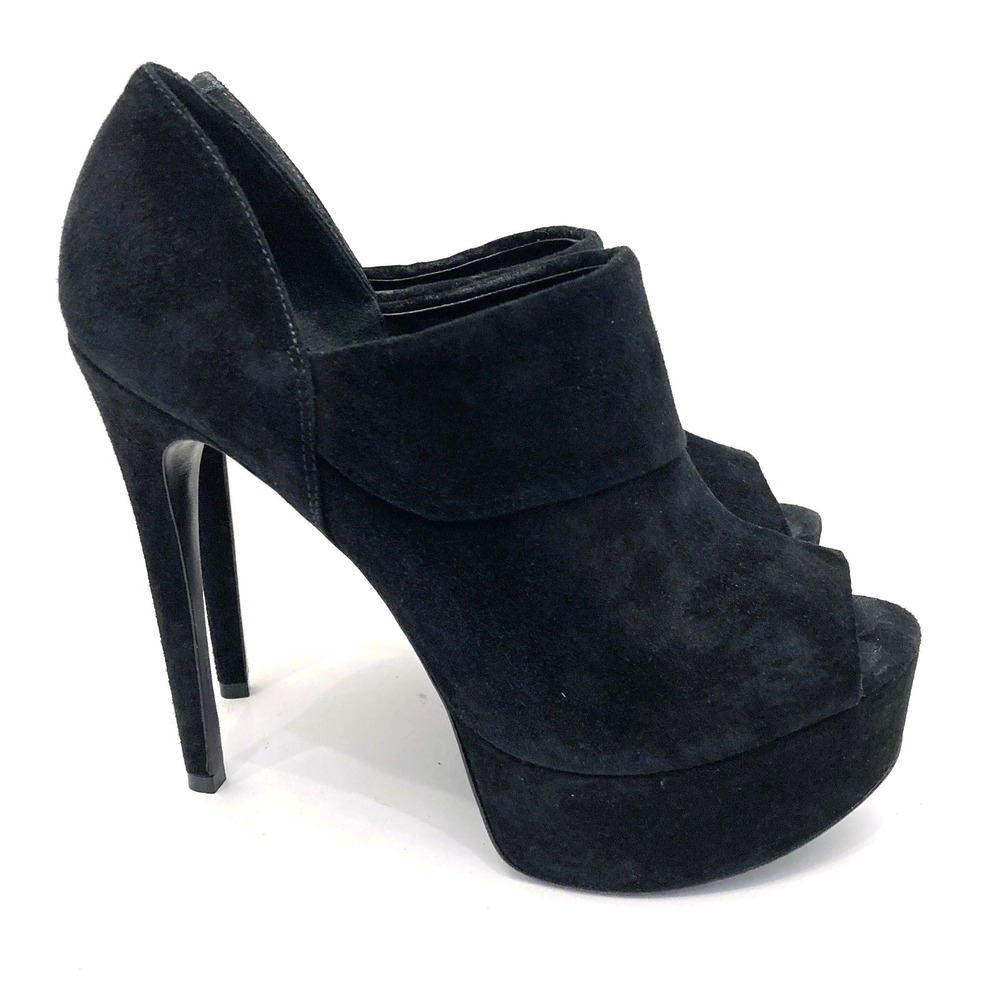 SCHUTZ Suede Platform Peep Toe Heels Black Leather Stiletto Womens 10 EU 41